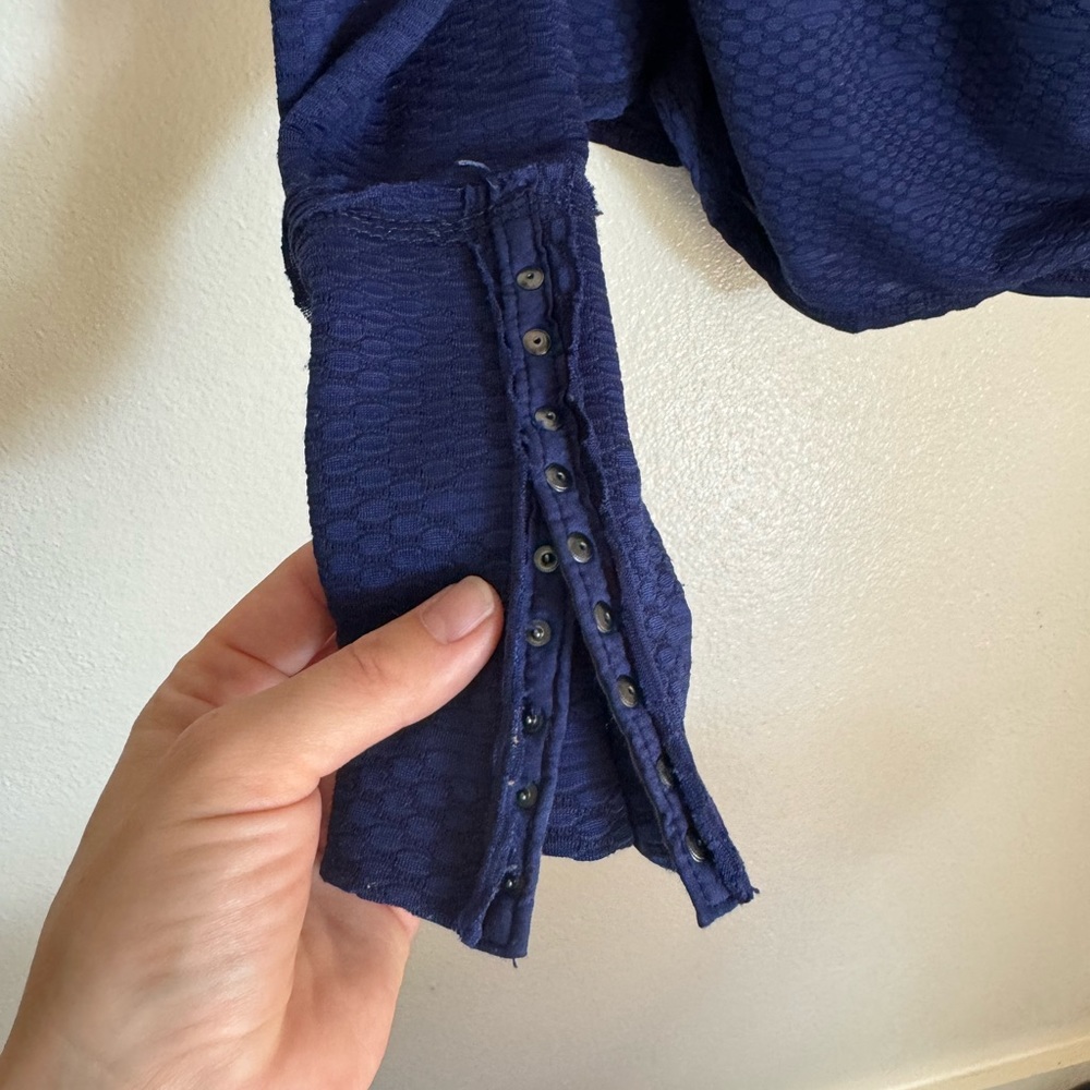 Free People Deep Blue Wrap Ribbed Long Sleeve Top - Picture 6 of 13